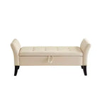 TUYOHW Panca Contenitore Rettangolare, Panca Ottomana da Fondo Letto da 51,5" con Gambe in Legno Massello, Ottomana in Velluto per Soggiorno, Camera da Letto, Ingresso, Beige