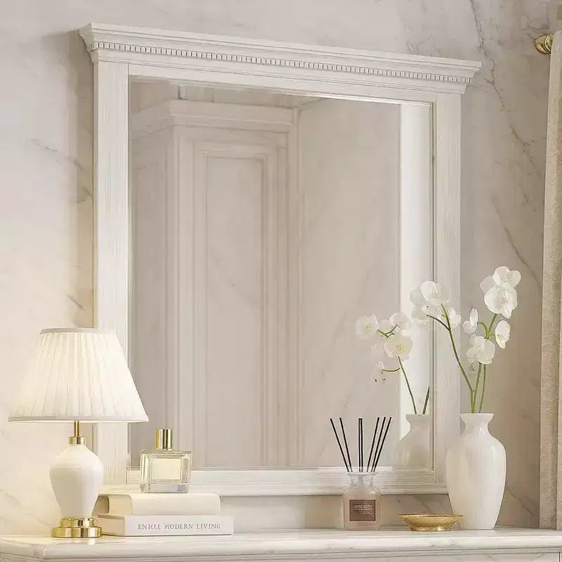 Specchio cassettiera Royal Hampton, vetro bisellato, legno massello grigio invecchiato, 40 pollici