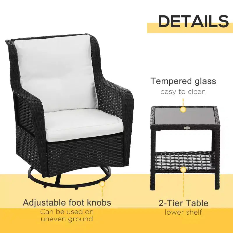 Set bistrò da patio, mobili da portico con rotazione a 360 gradi e funzione dondolo, 28,25x30,75x36,25
