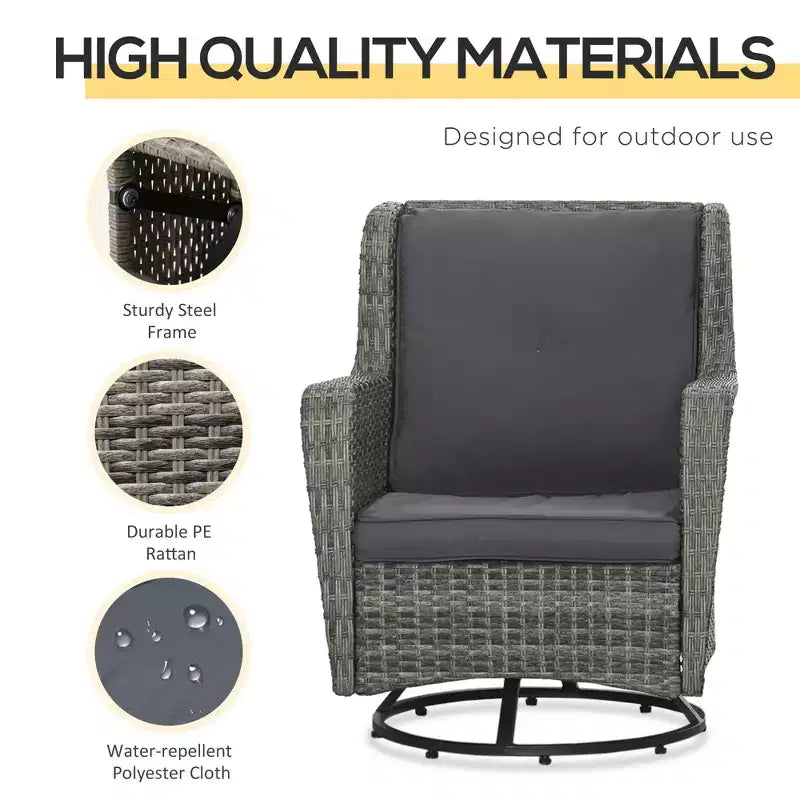 Set bistrò da patio, mobili da portico con rotazione a 360 gradi e funzione dondolo, 28,25x30,75x36,25