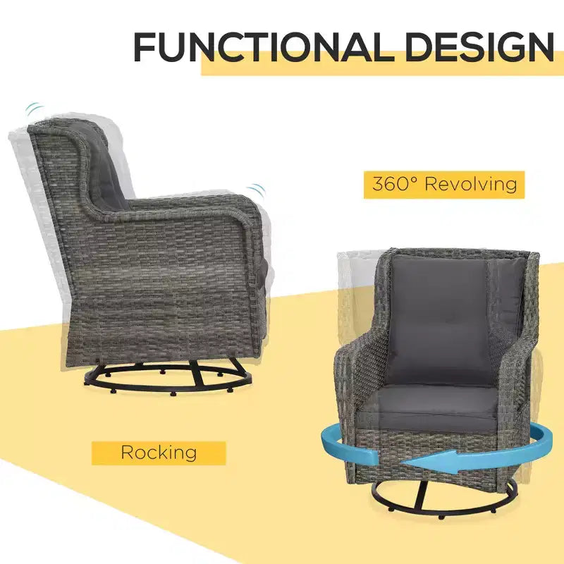 Set bistrò da patio, mobili da portico con rotazione a 360 gradi e funzione dondolo, 28,25x30,75x36,25