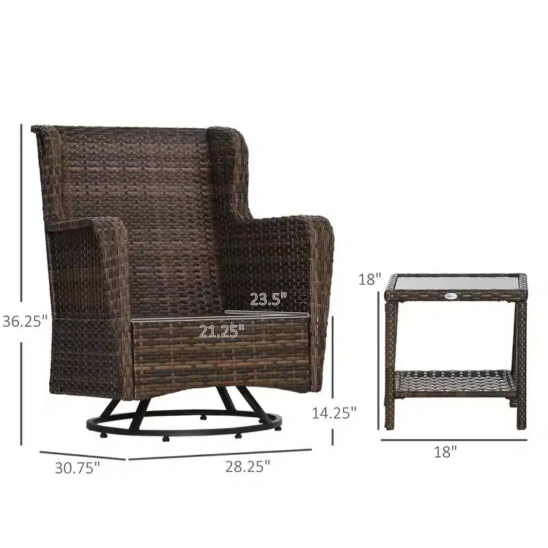 Set bistrò da patio, mobili da portico con rotazione a 360 gradi e funzione dondolo, 28,25x30,75x36,25