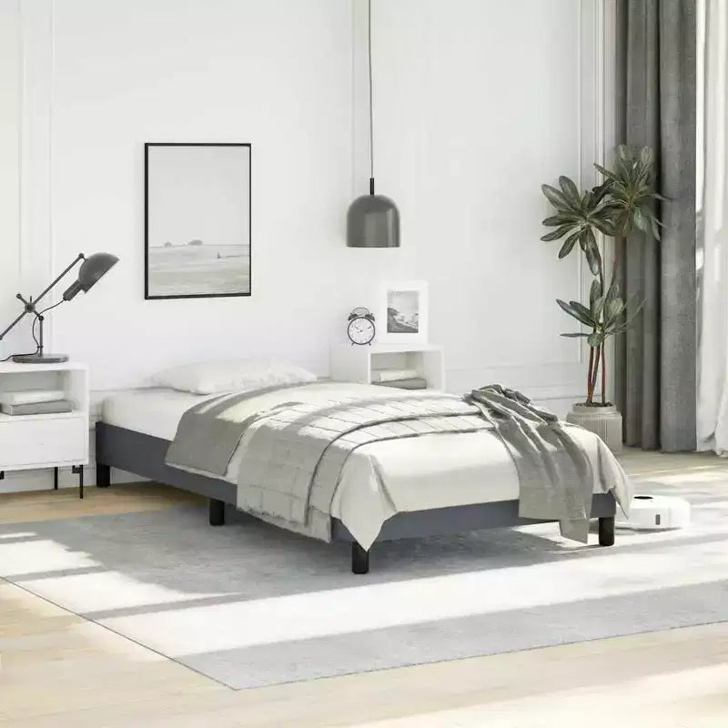 Struttura letto in velluto grigio scuro, compensato, legno multistrato, Twin XL