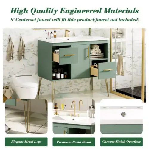 Mobile bagno da 90 cm con lavabo, top in resina, 2 cassetti e 2 ripiani a giorno, mobiletto contenitore per bagno di casa