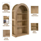 Okak Libreria alta ad arco a 4 ripiani stile Mid-Century, mobiletto in legno per ufficio, soggiorno, scaffale aperto