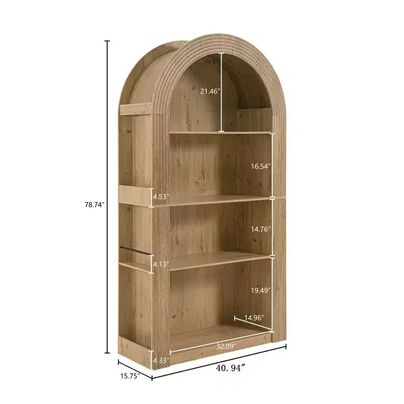 Okak Libreria alta ad arco a 4 ripiani stile Mid-Century, mobiletto in legno per ufficio, soggiorno, scaffale aperto