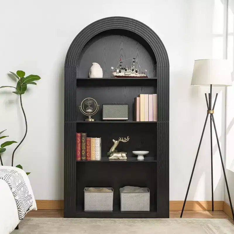 Okak Libreria alta ad arco a 4 ripiani stile Mid-Century, mobiletto in legno per ufficio, soggiorno, scaffale aperto