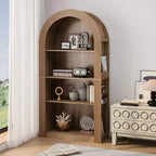 Okak Libreria alta ad arco a 4 ripiani stile Mid-Century, mobiletto in legno per ufficio, soggiorno, scaffale aperto