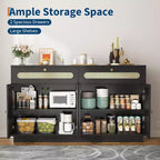 Mobile Credenza in Rattan da 60'' con 2 Cassetti e 4 Ante in Rattan, Madia con Ripiani Regolabili per Sala da Pranzo, Salotto e Ingresso