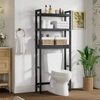 Mobiletto portaoggetti da bagno sopra il WC a 3 ripiani con mensola regolabile e 4 ganci salvaspazio, nero