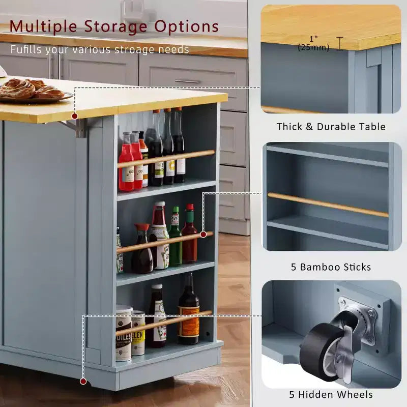 Set di 3 per isola da cucina, carrello mobile con 2 sgabelli da bar, tavolo con 3 cassetti, ante a ribalta a 2 ante, presa di corrente per sala da pranzo