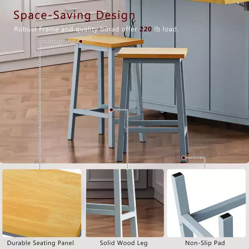 Set di 3 per isola da cucina, carrello mobile con 2 sgabelli da bar, tavolo con 3 cassetti, ante a ribalta a 2 ante, presa di corrente per sala da pranzo
