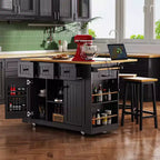 Set di 3 per isola da cucina, carrello mobile con 2 sgabelli da bar, tavolo con 3 cassetti, ante a ribalta a 2 ante, presa di corrente per sala da pranzo