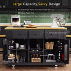 Set di 3 per isola da cucina, carrello mobile con 2 sgabelli da bar, tavolo con 3 cassetti, ante a ribalta a 2 ante, presa di corrente per sala da pranzo