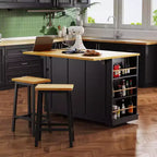 Set di 3 per isola da cucina, carrello mobile con 2 sgabelli da bar, tavolo con 3 cassetti, ante a ribalta a 2 ante, presa di corrente per sala da pranzo