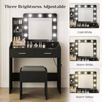 Toeletta con specchio e luci per camera da letto, tavolo da trucco con 2 cassetti, 3 modalità di illuminazione e LED dimmerabili, Toeletta con specchio e luci per camera da letto