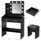 Toeletta con specchio e luci per camera da letto, tavolo da trucco con 2 cassetti, 3 modalità di illuminazione e LED dimmerabili, Toeletta con specchio e luci per camera da letto