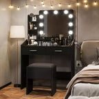 Toeletta con specchio e luci per camera da letto, tavolo da trucco con 2 cassetti, 3 modalità di illuminazione e LED dimmerabili, Toeletta con specchio e luci per camera da letto