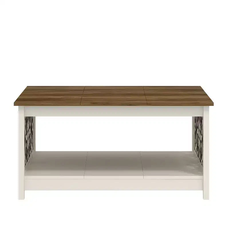 Tavolino da caffè quadrato Galano con pannelli decorativi intagliati e ripiano inferiore 34,9 L x 34,9 P x 17,1 A