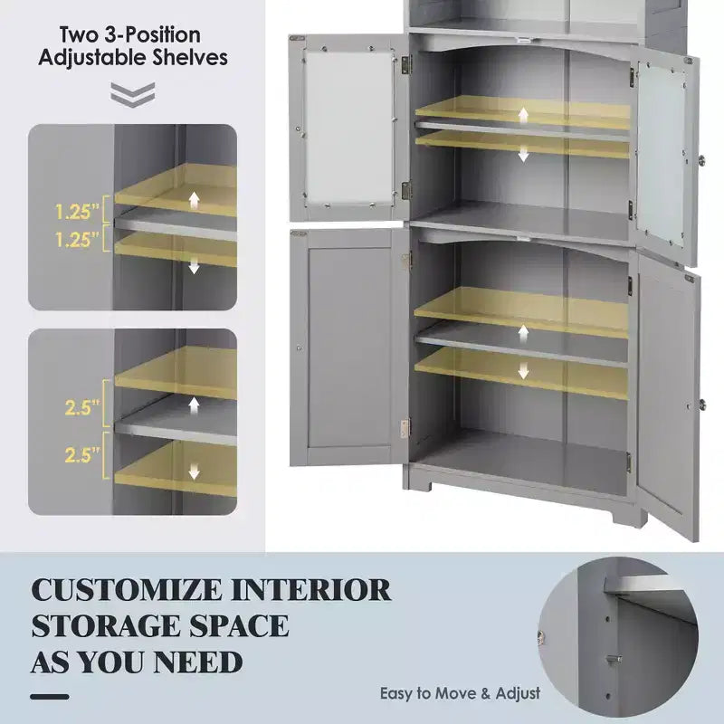 Costway Mobile da Bagno Verticale Porta Biancheria con Anta in Vetro e Scaffale Regolabile