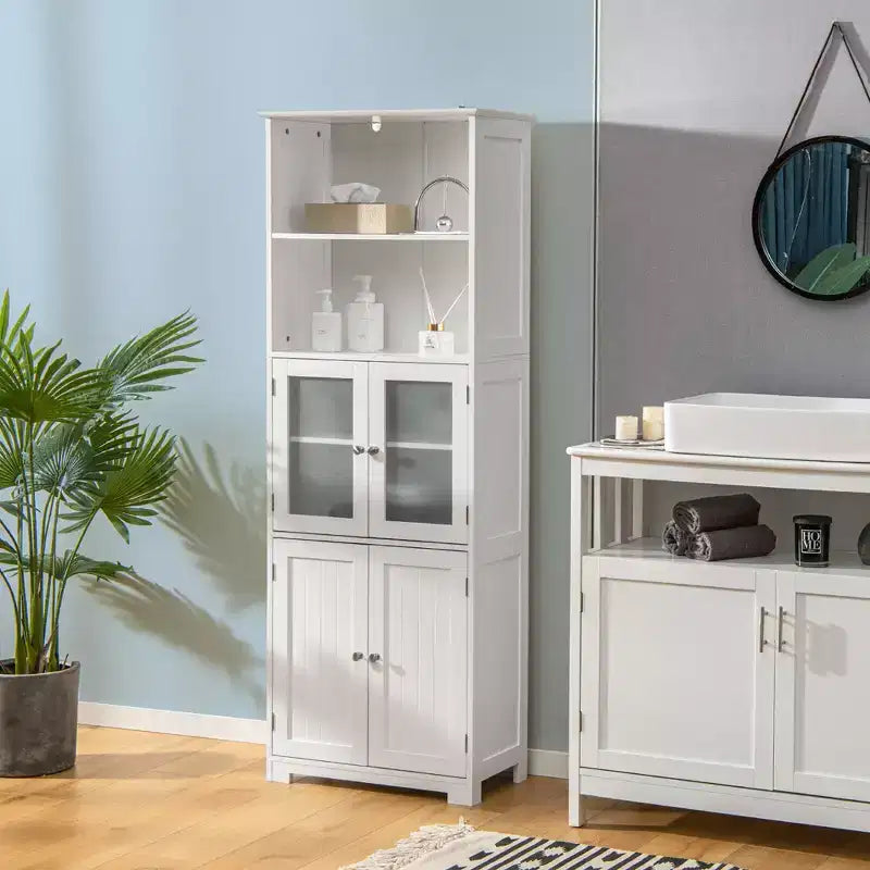 Costway Mobile da Bagno Verticale Porta Biancheria con Anta in Vetro e Scaffale Regolabile