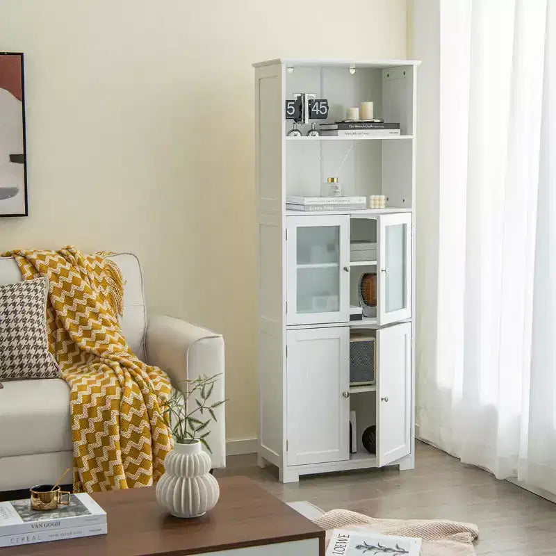 Costway Mobile da Bagno Verticale Porta Biancheria con Anta in Vetro e Scaffale Regolabile
