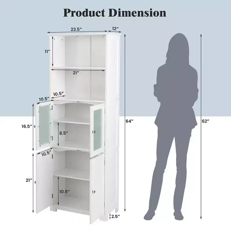 Costway Mobile da Bagno Verticale Porta Biancheria con Anta in Vetro e Scaffale Regolabile