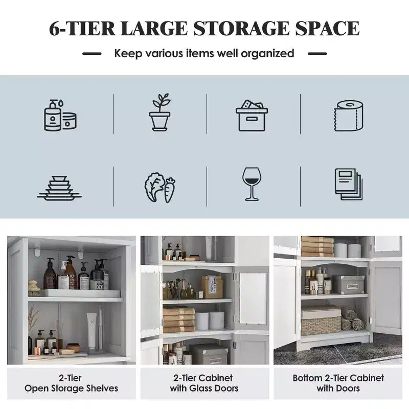 Costway Mobile da Bagno Verticale Porta Biancheria con Anta in Vetro e Scaffale Regolabile