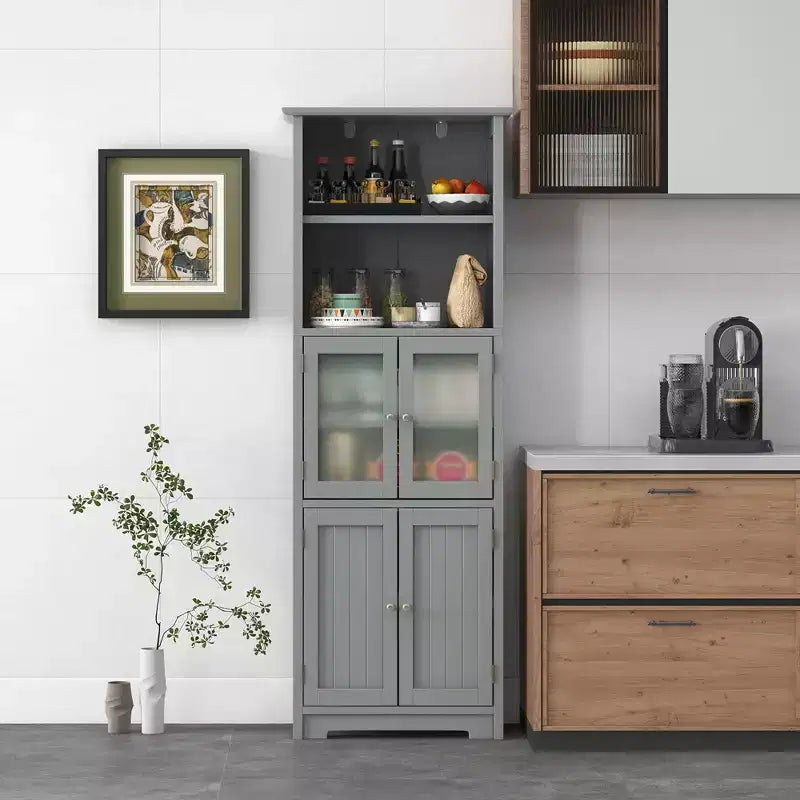 Costway Mobile da Bagno Verticale Porta Biancheria con Anta in Vetro e Scaffale Regolabile