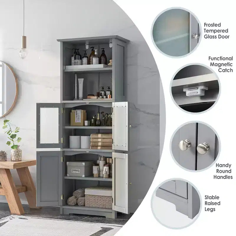 Costway Mobile da Bagno Verticale Porta Biancheria con Anta in Vetro e Scaffale Regolabile