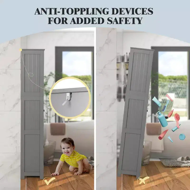 Costway Mobile da Bagno Verticale Porta Biancheria con Anta in Vetro e Scaffale Regolabile