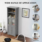 Costway Mobile da Bagno Verticale Porta Biancheria con Anta in Vetro e Scaffale Regolabile