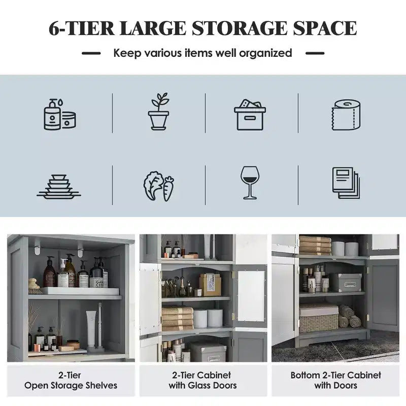 Costway Mobile da Bagno Verticale Porta Biancheria con Anta in Vetro e Scaffale Regolabile