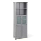 Costway Bathroom Tall Storage Cabinet Linen Tower w/ Glass Door & Adjustable Shelf