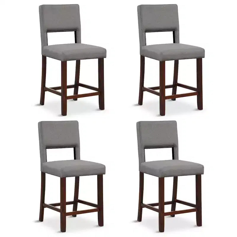 Costway 4-Piece Linen Fabric/PVC Leather Counter Height Bar Stool Set w/ Back & Rubber Wood Legs