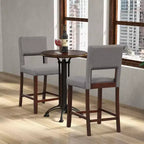 Costway Set di 4 Sgabelli da Bar Altezza Bancone in Lino/Pelle PVC con Schienale e Gambe in Legno di Gomma