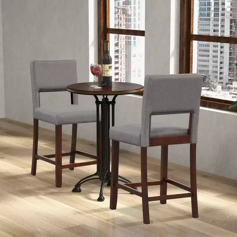Costway Set di 4 Sgabelli da Bar Altezza Bancone in Lino/Pelle PVC con Schienale e Gambe in Legno di Gomma