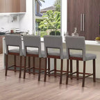 Costway Set di 4 Sgabelli da Bar Altezza Bancone in Lino/Pelle PVC con Schienale e Gambe in Legno di Gomma