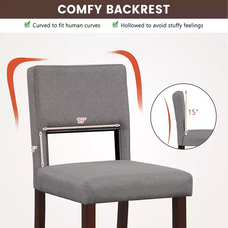 Costway Set di 4 Sgabelli da Bar Altezza Bancone in Lino/Pelle PVC con Schienale e Gambe in Legno di Gomma
