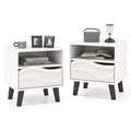 Costway 2PCS Nightstand w/Drawer 3D Wavy Pattern Open Shelf Small Sofa Couch Side Table