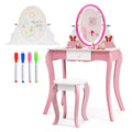 Costway Kids Vanity Table Stool Set Pretend Play Makeup Desk with Whiteboard Markers