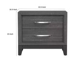 Comodino Royal Hampton, 2 Cassetti, Maniglie a Barra Cromate, Legno Grigio