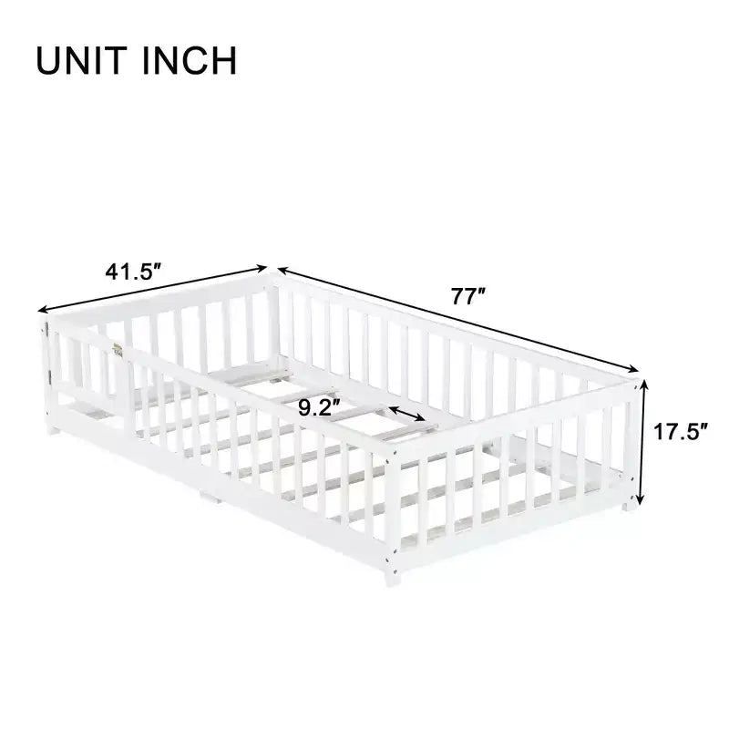 TUYOHW Letto a Pavimento per Bambini, Misura Matrimoniale, in Legno Moderno Stile Montessori, con Spondine di Sicurezza e Porta, per Camera da Letto