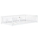 TUYOHW Letto a Pavimento per Bambini, Misura Matrimoniale, in Legno Moderno Stile Montessori, con Spondine di Sicurezza e Porta, per Camera da Letto