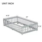 TUYOHW Letto a Pavimento per Bambini, Misura Matrimoniale, in Legno Moderno Stile Montessori, con Spondine di Sicurezza e Porta, per Camera da Letto