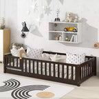 TUYOHW Letto a Pavimento per Bambini, Misura Matrimoniale, in Legno Moderno Stile Montessori, con Spondine di Sicurezza e Porta, per Camera da Letto