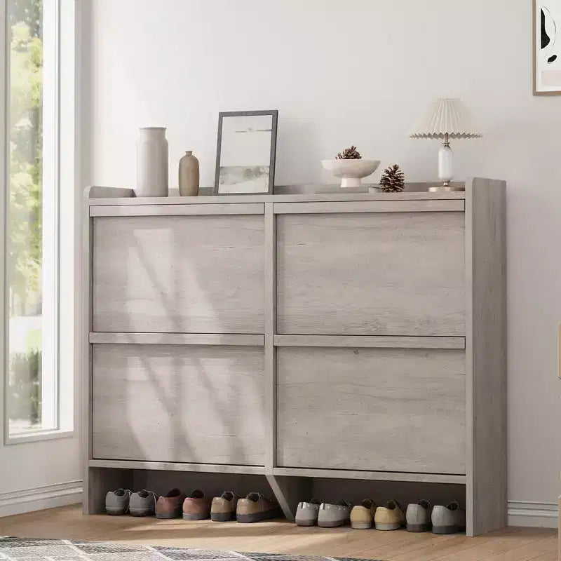 Scarpiera a 4 Ante Ribaltabili con Ripiano Regolabile - Organizzatore Versatile in Legno per Ingresso, Corridoio e Soggiorno