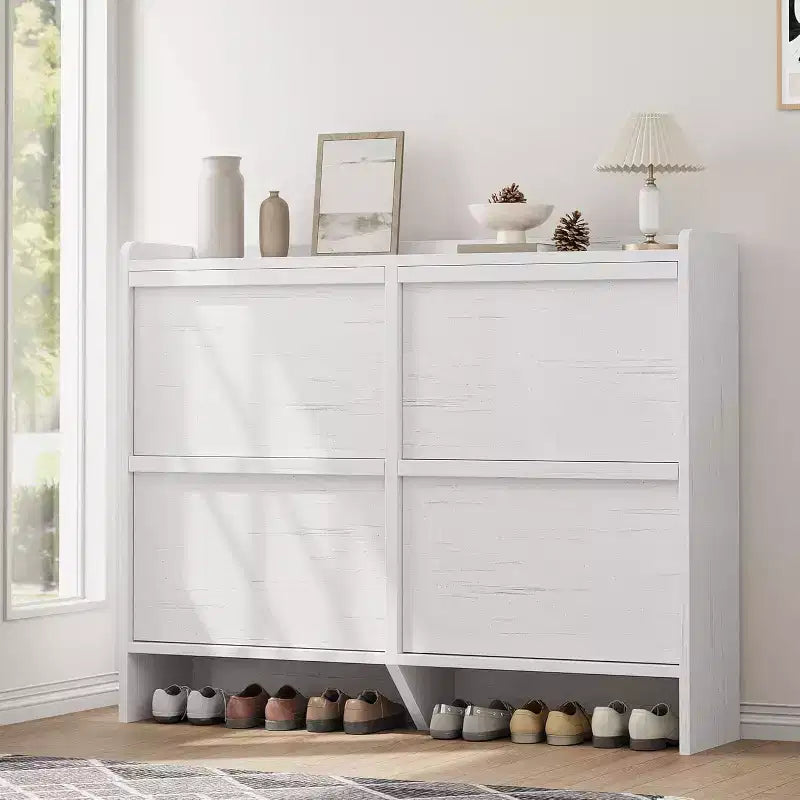 Scarpiera a 4 Ante Ribaltabili con Ripiano Regolabile - Organizzatore Versatile in Legno per Ingresso, Corridoio e Soggiorno