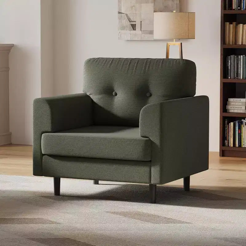 Poltrona Garvee con braccioli larghi, poltrona da lettura imbottita in lino da 38" con braccioli larghi fissi, cuscini in schiuma ad alta densità, divano a poltrona singola resistente