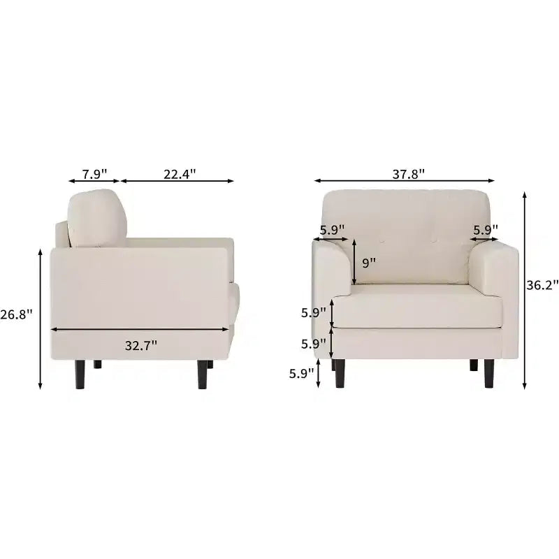 Poltrona Garvee con braccioli larghi, poltrona da lettura imbottita in lino da 38" con braccioli larghi fissi, cuscini in schiuma ad alta densità, divano a poltrona singola resistente